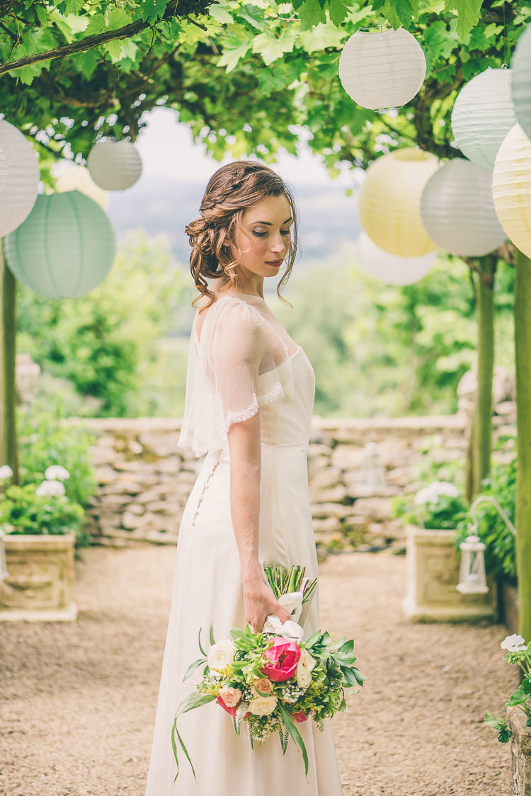 Ellie Lowe Dress Gown Bride Bridal Sleeves Cape Ethereal Coral Countryside Wedding Ideas http://www.robtarren.co.uk/