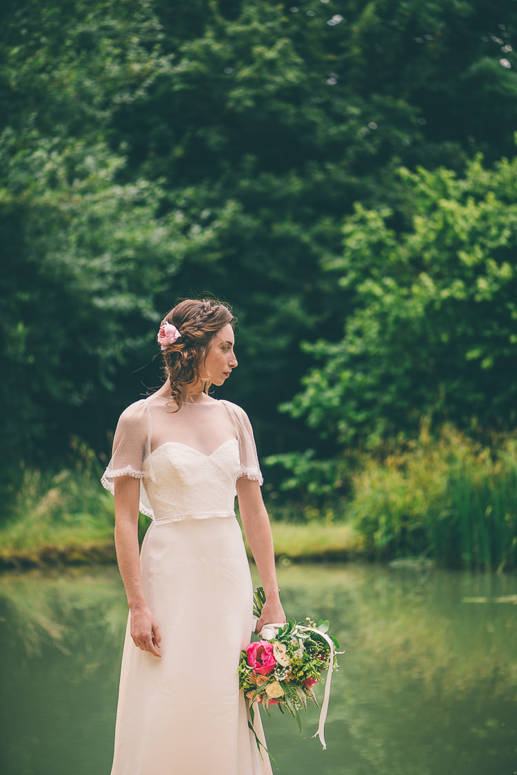 Ellie Lowe Top Cover Up Cape Dress Gown Bride Bridal Ethereal Coral Countryside Wedding Ideas http://www.robtarren.co.uk/