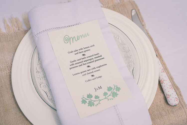 Menu Stationery Place Setting Ethereal Coral Countryside Wedding Ideas http://www.robtarren.co.uk/