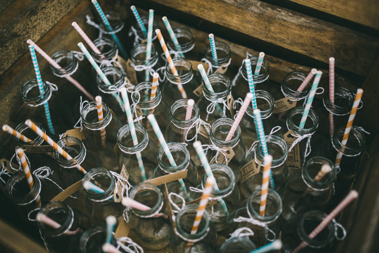 Milk Bottles Straws Mini Drinks Home Made Country Festival Wedding http://www.jamespowellphotography.co.uk/
