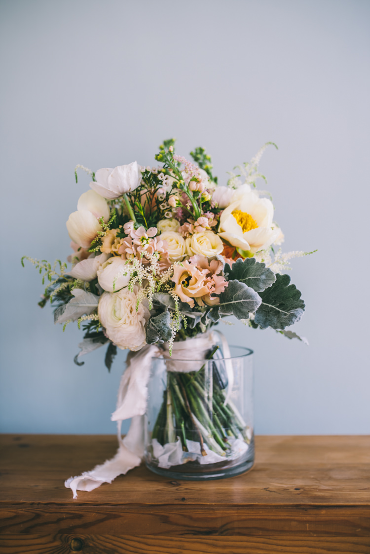 Peach Blush Ivory Raw Silk Ribbon Bouquet Peony Peonies Roses Stocks Flowers Bride Bridal Home Made Country Festival Wedding http://www.jamespowellphotography.co.uk/