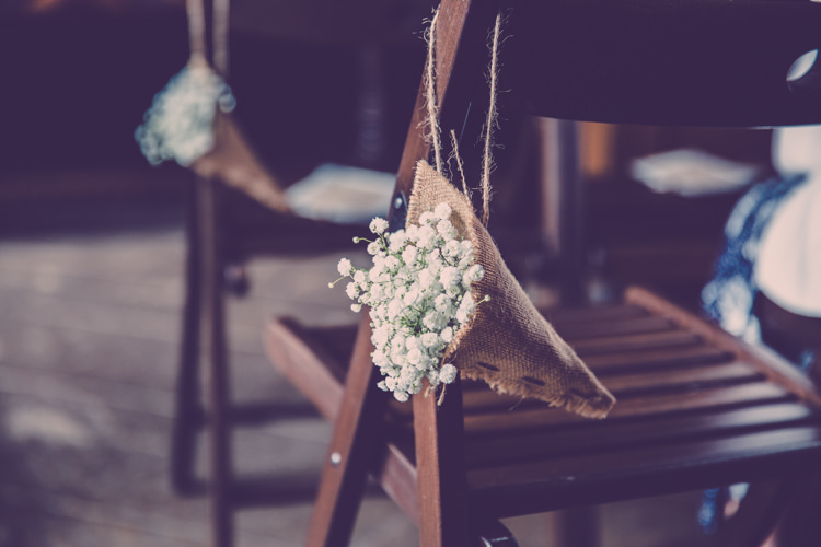 Hessian Burlap Gypsophila Pew End Aisle Flowers Decor Alternative Game of Thrones Fete Wedding http://hayleybaxterphotography.com/
