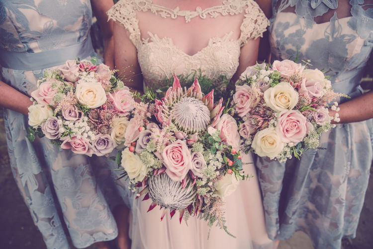 Bouquet Bridesmaids Protea Roses Pink Pastel Flowers Bride Bridal Alternative Game of Thrones Fete Wedding http://hayleybaxterphotography.com/ 
