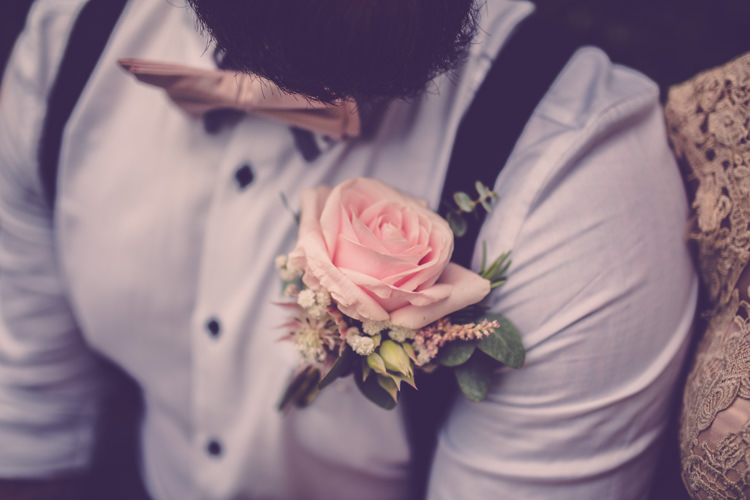 Pink Rose Buttonhole Groom Braces Bow Tie Alternative Game of Thrones Fete Wedding http://hayleybaxterphotography.com/