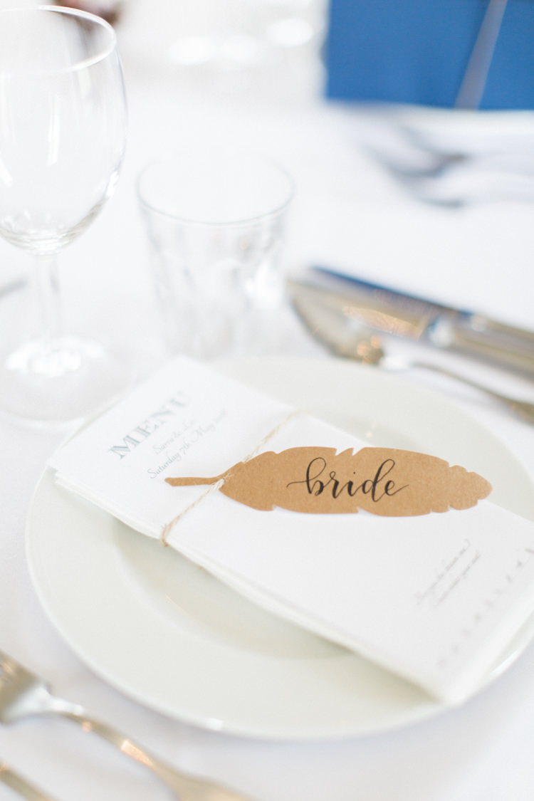 Feather Place Name Cards Setting Beautiful Barn Bird Wedding http://www.melissabeattie.com/