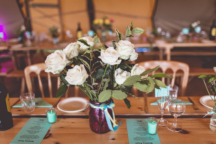 Jar Flowers Decor Roses DIY Tipi Camping Wedding http://www.wearetheclarkes.com/