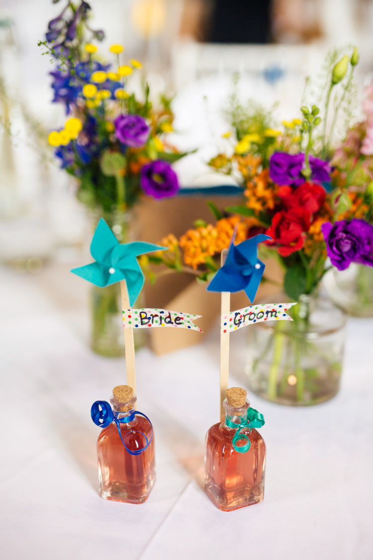 Favours Pin Wheels Bottles Dinks Multicoloured Fun Creative Wedding http://www.catlaneweddings.com/