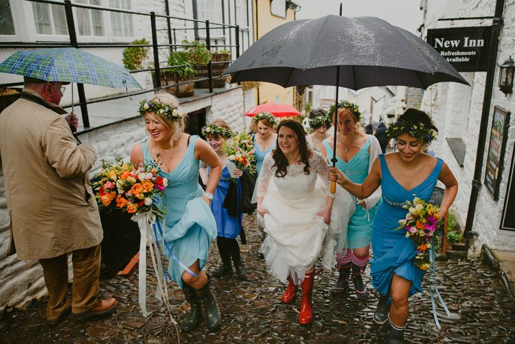 Blue Bridesmaid Dresses Flower Crowns Indie Rustic Beach Marquee Wedding http://www.abiriley.co.uk/