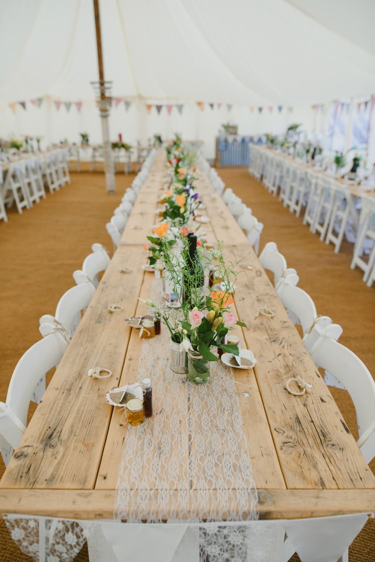 Long Table Flowers Lace Bunting Cloth Runner Indie Rustic Beach Marquee Wedding http://www.abiriley.co.uk/