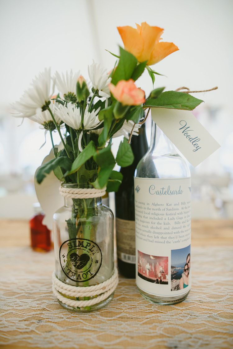 Jar Flowers Rope Centrepiece Indie Rustic Beach Marquee Wedding http://www.abiriley.co.uk/