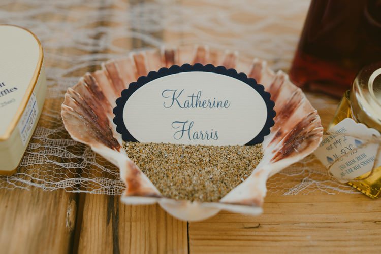 Shell Sand Place Name Card Setting Indie Rustic Beach Marquee Wedding http://www.abiriley.co.uk/