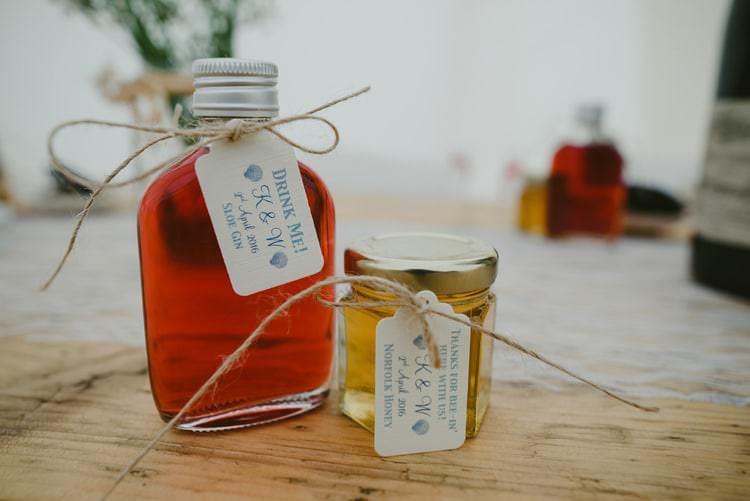 Drink Favours Jin Honey Jar Indie Rustic Beach Marquee Wedding http://www.abiriley.co.uk/