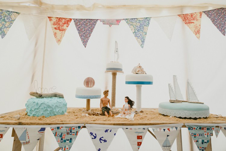 Seaside Cake Table Sand Indie Rustic Beach Marquee Wedding http://www.abiriley.co.uk/