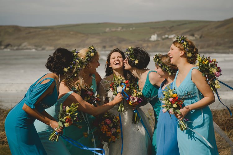 Blue Bridesmaid Dresses Flower Crowns Indie Rustic Beach Marquee Wedding http://www.abiriley.co.uk/