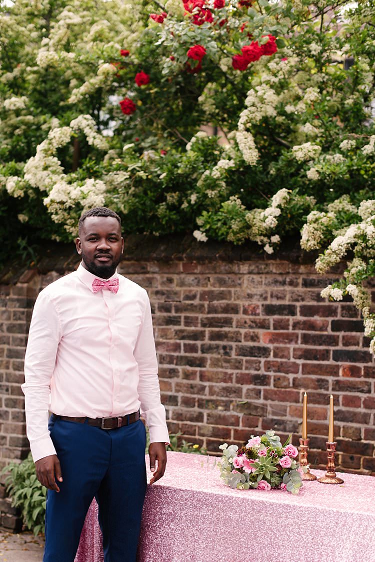Bow Tie Groom Tropical 1920s Pink Budget Wedding http://lilysawyer.com/