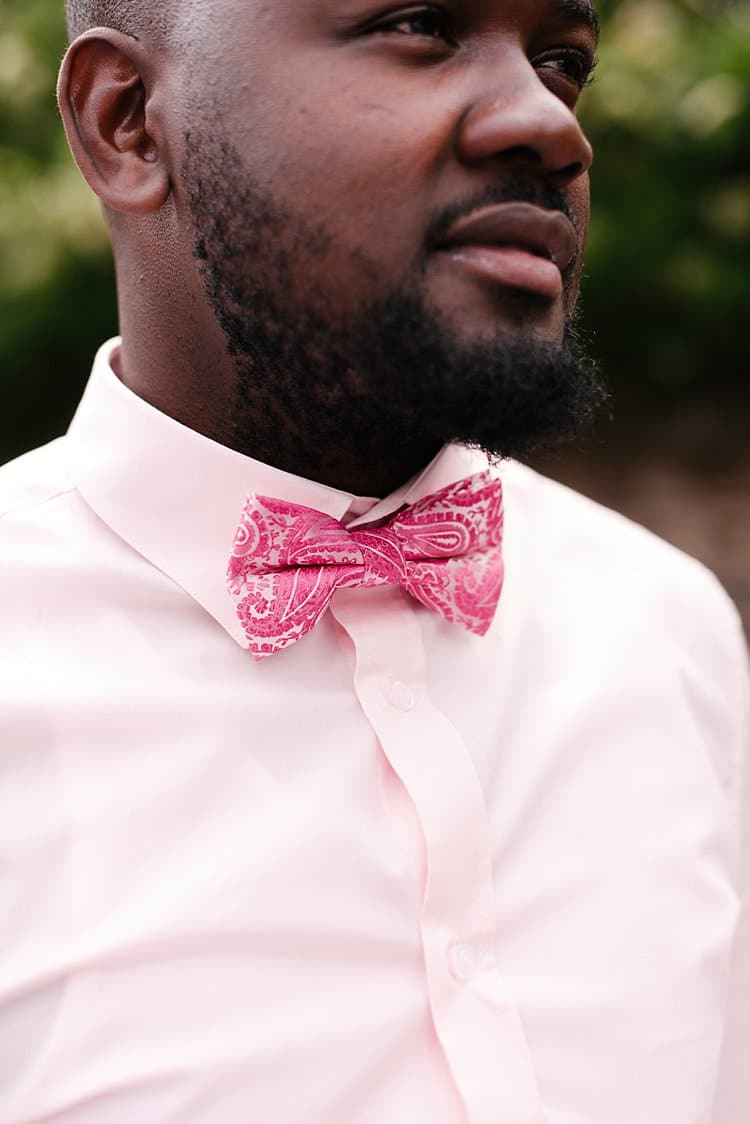 Bow Tie Groom Tropical 1920s Pink Budget Wedding http://lilysawyer.com/