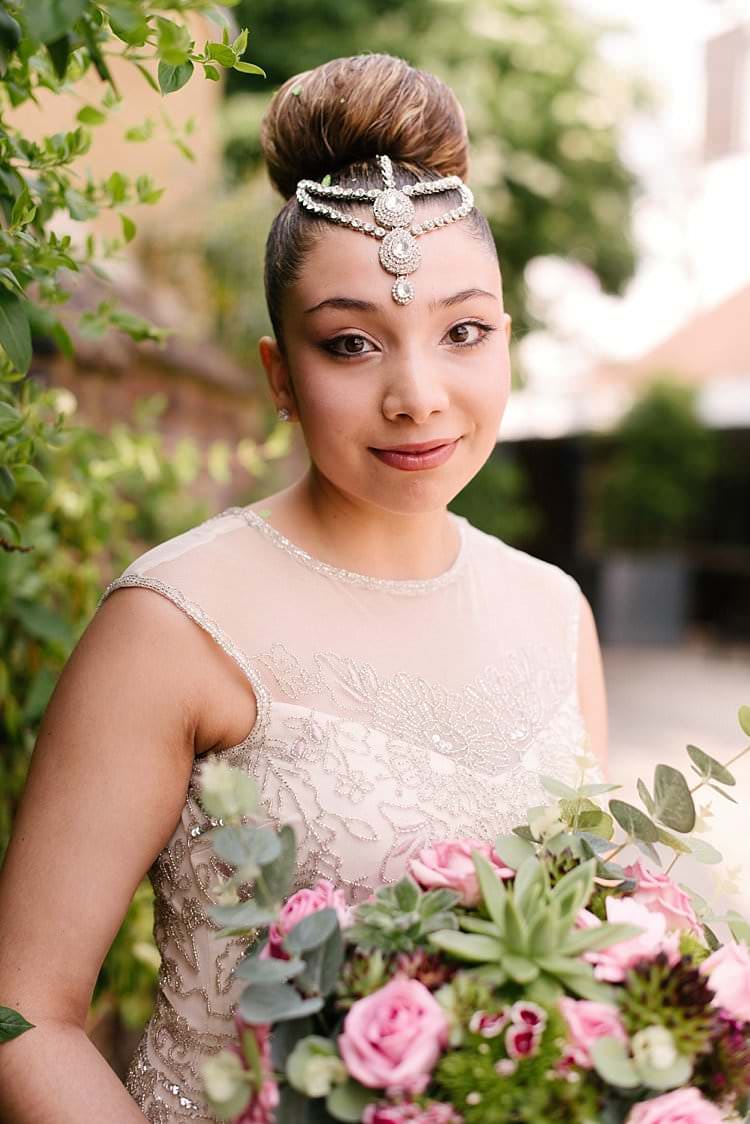 Bride Bridal Hair Bun Make Up Headdress Tropical 1920s Pink Budget Wedding http://lilysawyer.com/