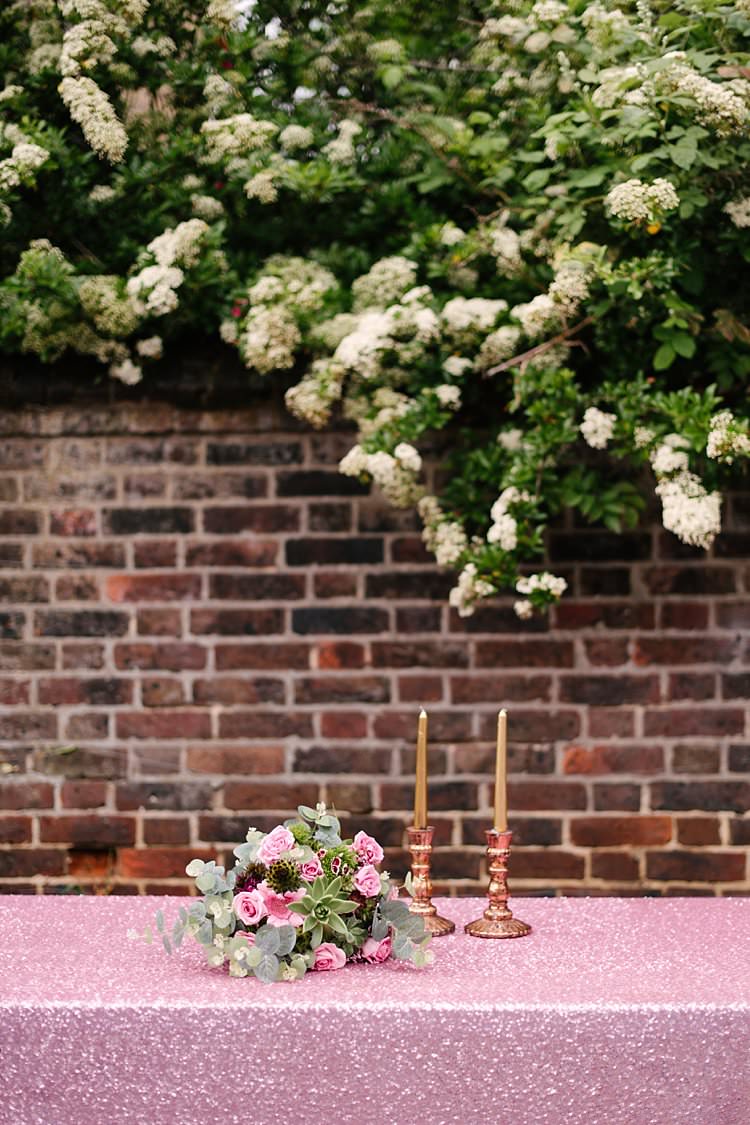 Sequin Table Cloth Tropical 1920s Pink Budget Wedding http://lilysawyer.com/