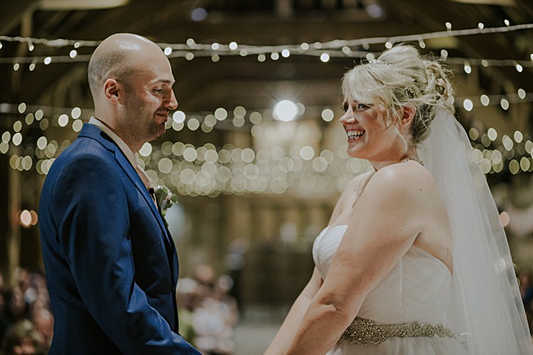 Pretty Pale Blue Gold Fairy Lit Barn Wedding http://lolarosephotography.com/ 