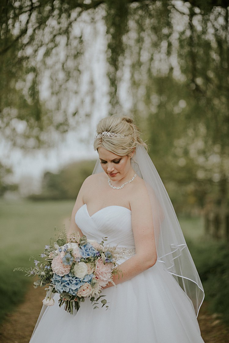 Bride Bridal Dress Gown Sweetheart Tulle Belt Allure Bridals Veil Pretty Pale Blue Gold Fairy Lit Barn Wedding http://lolarosephotography.com/