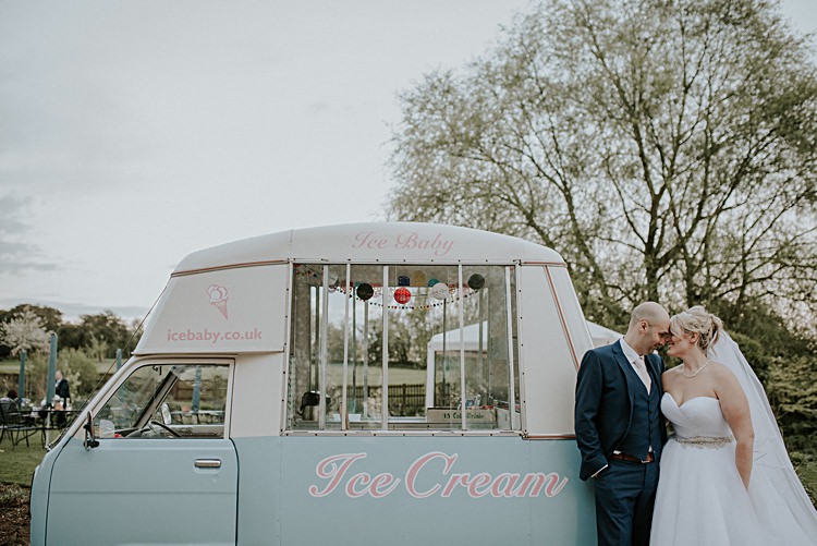 Ice Cream Van Vintage Ice Baby Pretty Pale Blue Gold Fairy Lit Barn Wedding http://lolarosephotography.com/