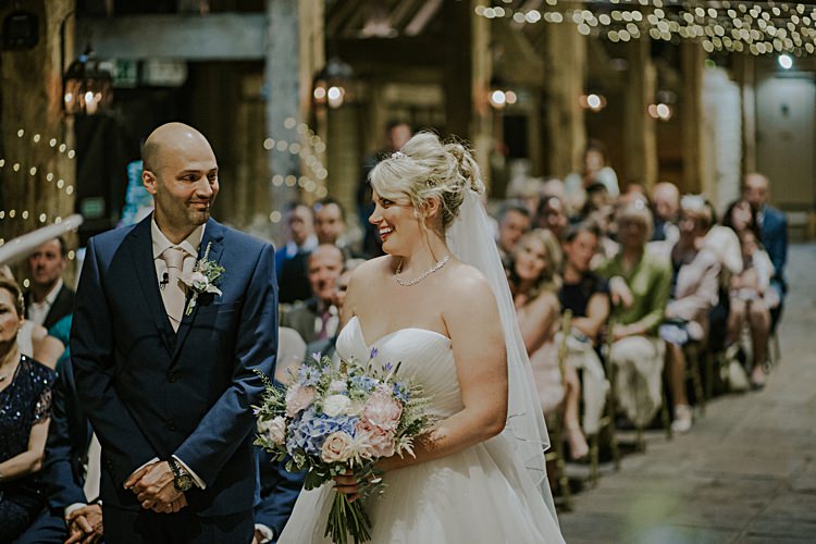 Pretty Pale Blue Gold Fairy Lit Barn Wedding http://lolarosephotography.com/
