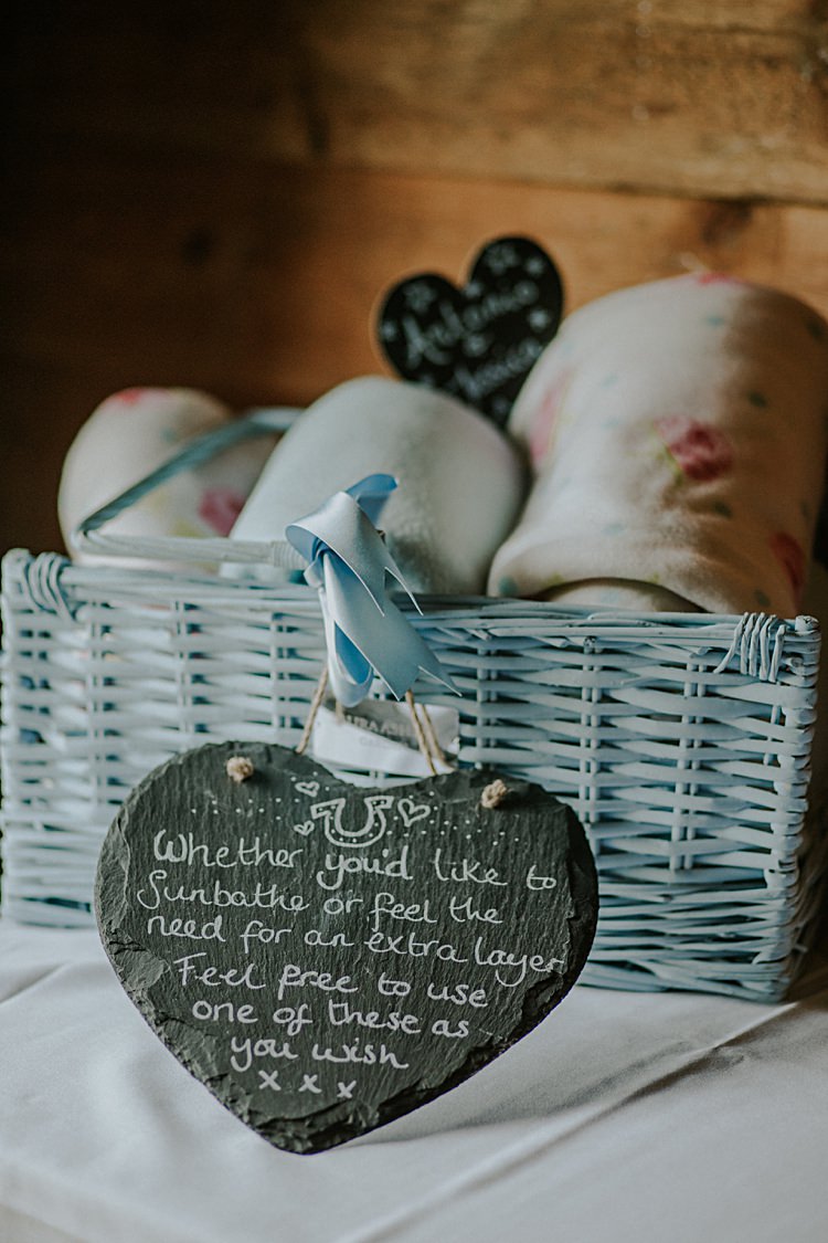Blanket Basket Pretty Pale Blue Gold Fairy Lit Barn Wedding http://lolarosephotography.com/