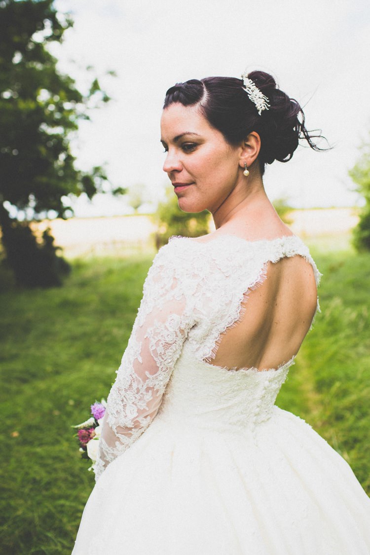 Bride Bridal Dress Gown Short Lace Open Back Off Shoulder Sleeves Rustic Tipi Farm Wedding http://aniaames.co.uk/
