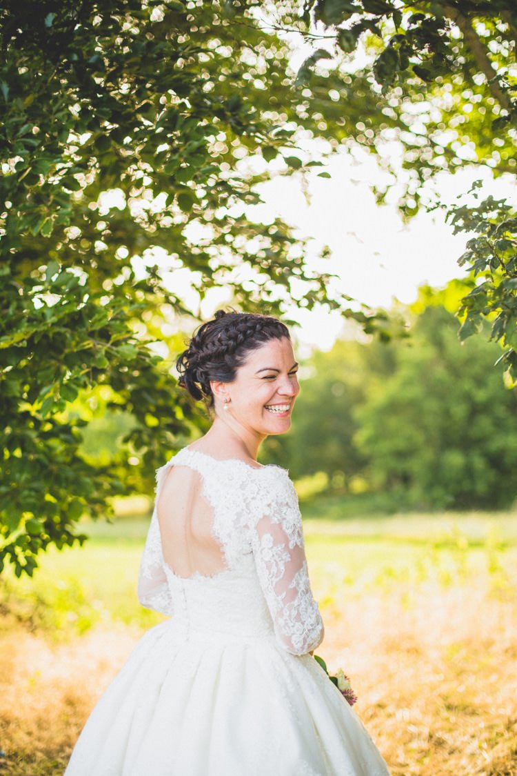 Bride Bridal Dress Gown Short Lace Open Back Off Shoulder Sleeves Rustic Tipi Farm Wedding http://aniaames.co.uk/