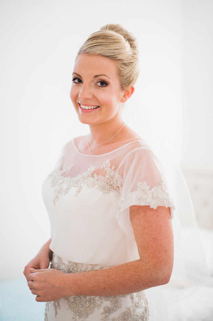 Bride Beaded Sleeved Enzoani Bridal Gown Soft Makeup Undo Hairstyle St Tropez Destination Wedding http://www.gemmamcauleyphotography.com/