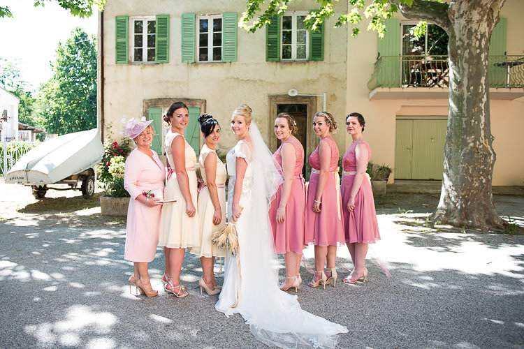 Bride Beaded Sleeved Enzoani Bridal Gown Veil Bridesmaids Pink Yellow Dresses Straw Bouquets Burlap Lace Mum Hat Ribbon St Tropez Destination Wedding http://www.gemmamcauleyphotography.com/