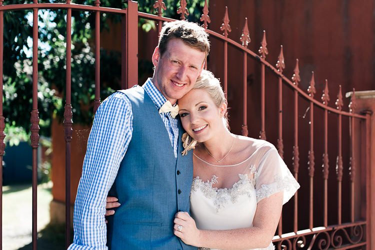 Groom Blue Next Checked Shirt Vest Pants Cream Bowtie Bride Beaded Sleeved Enzoani Bridal Gown Bun Hairpiece Gate St Tropez Destination Wedding http://www.gemmamcauleyphotography.com/