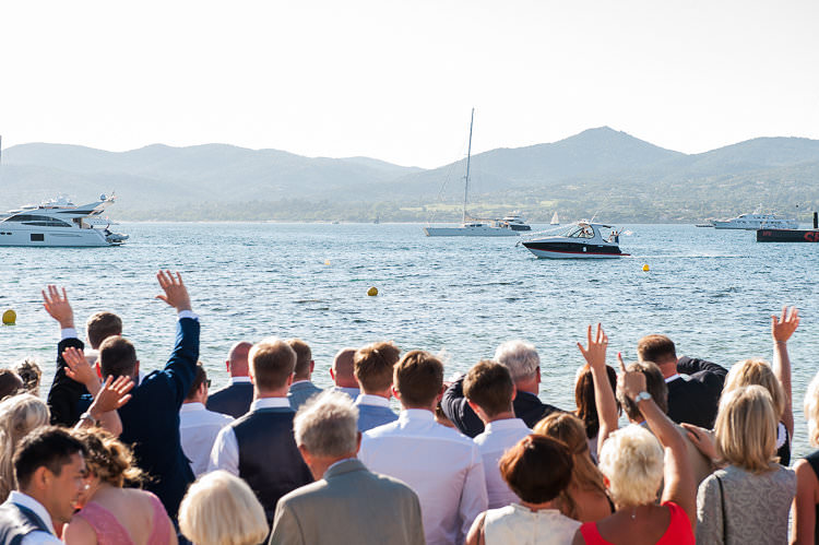 Boat Reception Arrival Bride Groom Guests Beach St Tropez Destination Wedding http://www.gemmamcauleyphotography.com/