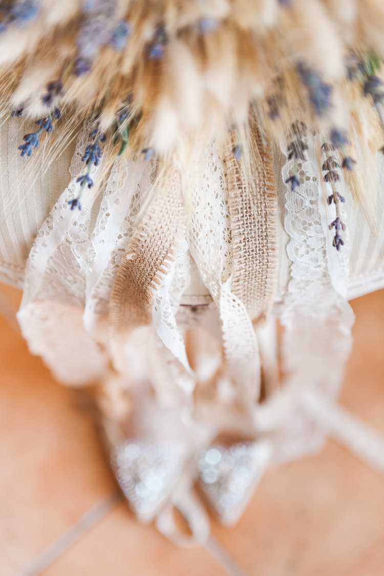 Bridal Bouquet Straw Lavender Lace Burlap Ribbon Bride St Tropez Destination Wedding http://www.gemmamcauleyphotography.com/