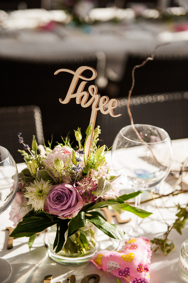 Reception Table Settings Wooden Sign Pink White Green Floral Centrepiece Heart Water View St Tropez Destination Wedding http://www.gemmamcauleyphotography.com/