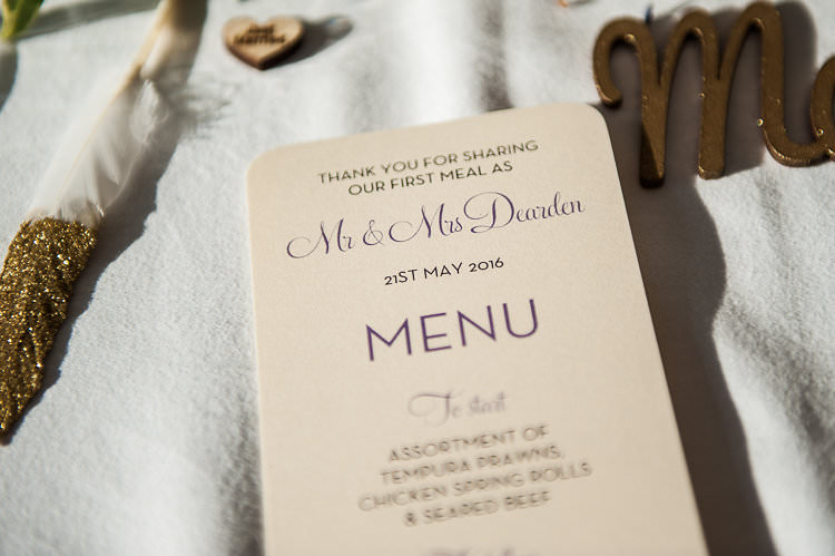 Reception Menu Stationery Glitter Feather Wooden Sign St Tropez Destination Wedding http://www.gemmamcauleyphotography.com/