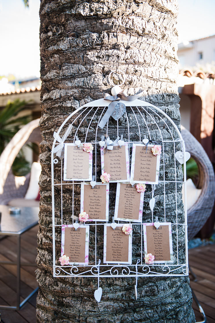 Reception Seating Chart Bird Cage Pink Flowers St Tropez Destination Wedding http://www.gemmamcauleyphotography.com/