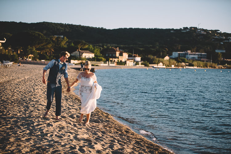 Beach Groom Blue Next Checked Shirt Vest Pants Bride Beaded Sleeved Enzoani Bridal Gown Sunglasses St Tropez Destination Wedding http://www.gemmamcauleyphotography.com/