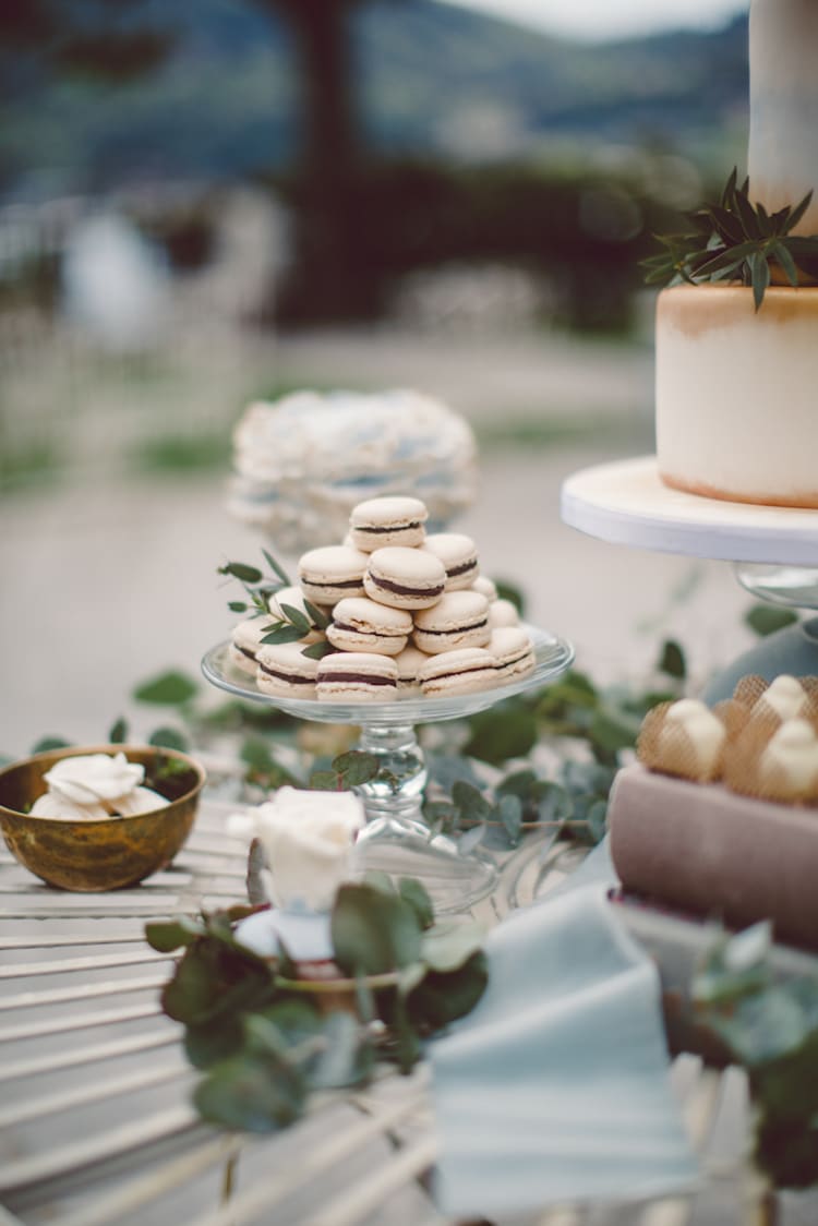 Dessert Table Sweet Treats Macarons Groom's Cake Roses Greenery Breathtaking Lake Como Wedding Ideas http://lillyred.it/