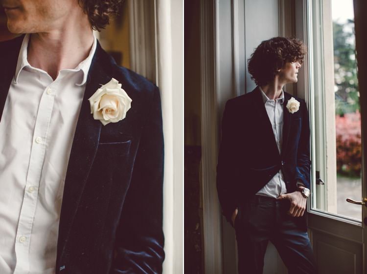 Groom Navy Blue Velvet Suit White Shirt Rose Button Hole Style Breathtaking Lake Como Wedding Ideas http://lillyred.it/