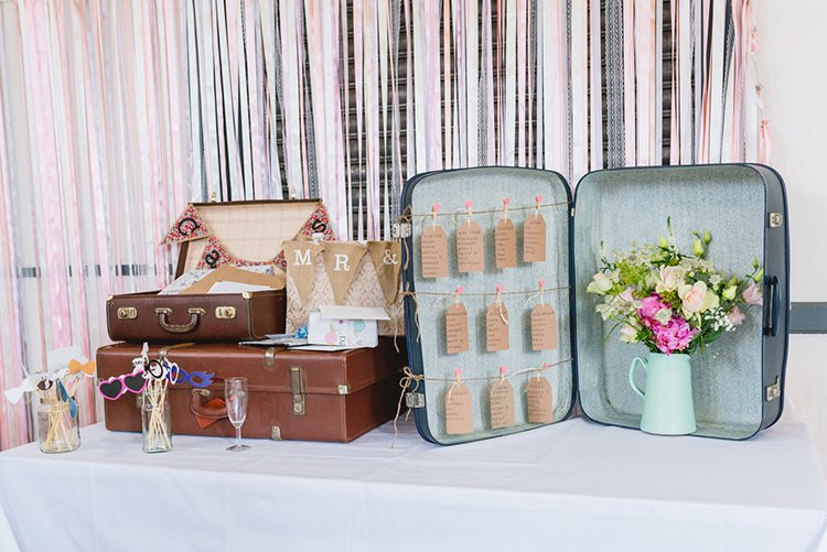 Suitcase Table Plan Seating Chart Sweet Pastel Afternoon Tea Wedding http://slepokur.photoshelter.com/