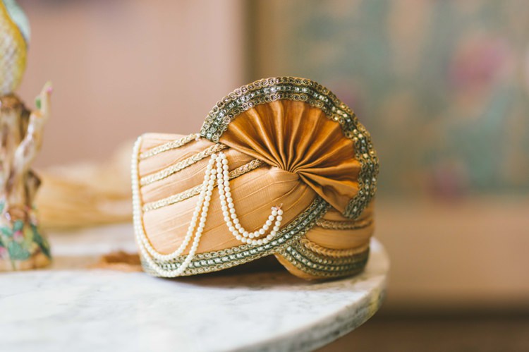Groom Turban Gold Indian Glamour English Countryside Chic Wedding http://www.jayrowden.com/