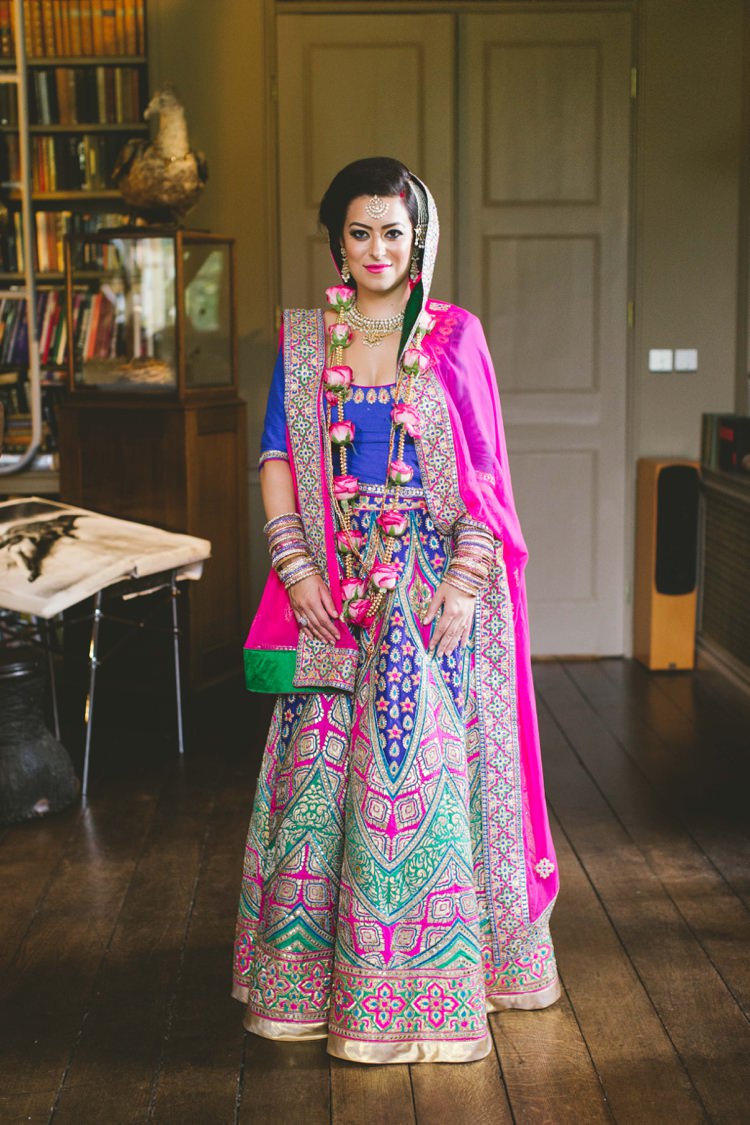 Pink Blue Gold Green Lehenga Bride Bridal Indian Glamour English Countryside Chic Wedding http://www.jayrowden.com/ 