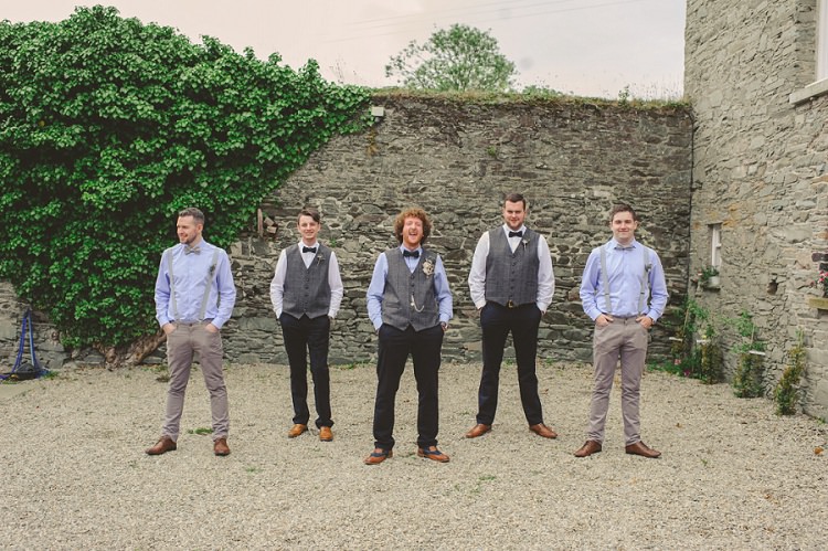 Mismatched Groomsmen Bow Tie Braces Waistcoats Quirky DIY Mill Wedding http://www.deniseleacockphotography.com/
