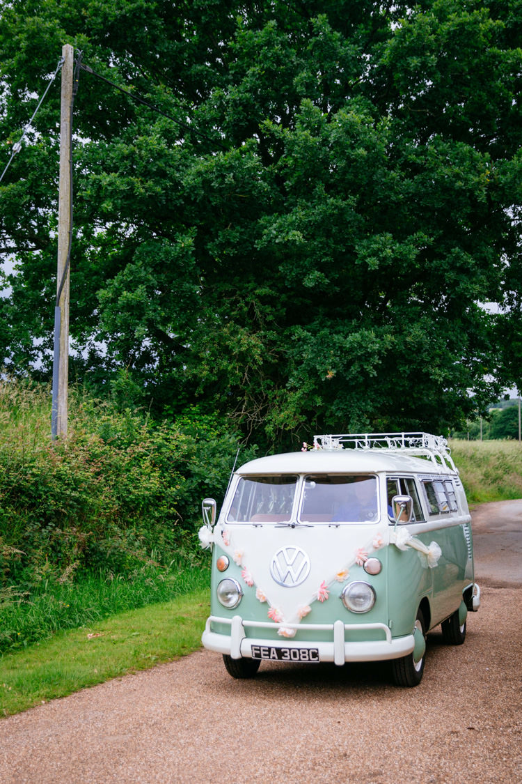 VW Camper Van Peaches Mint Stylish Floral Wedding http://www.sarahleggephotography.co.uk/