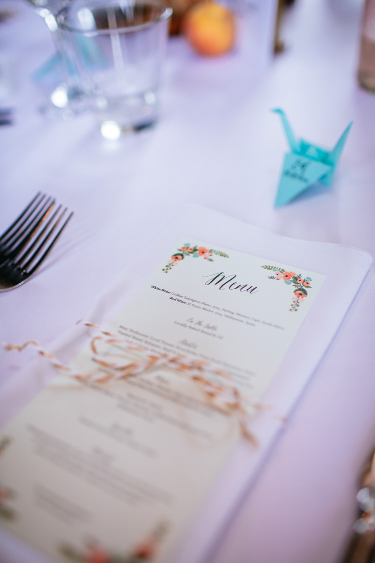 Menu Stationery Peaches Mint Stylish Floral Wedding http://www.sarahleggephotography.co.uk/