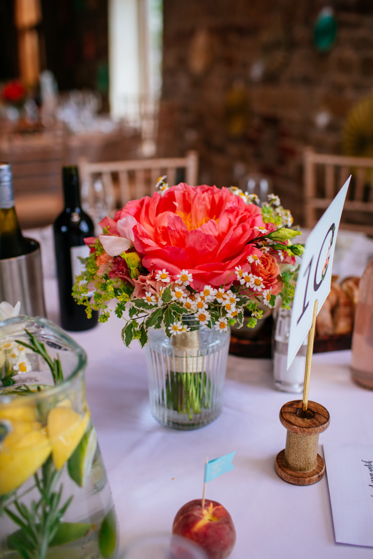 Coral Peony Flowers Decor Table Peaches Mint Stylish Floral Wedding http://www.sarahleggephotography.co.uk/