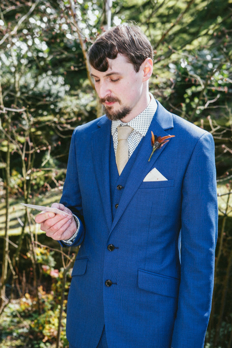 Bue Suit Reiss Creative Travel Village Hall Wedding