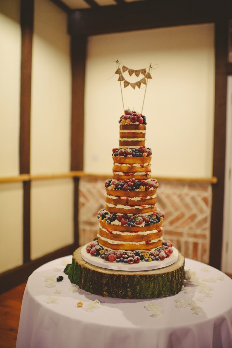 Naked Cake Tower Sponge Victoria Berries Layer Fruit Log Quirky DIY Mill Wedding http://www.deniseleacockphotography.com/