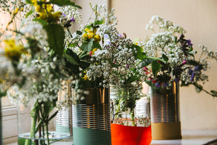 Dip Painted Tin Can Flowers Creative Travel Village Hall Wedding